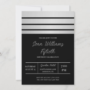 Invitation Elégant Silver Stripes Masculine Anniversaire