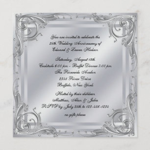 Invitation Élégant Silver Swirl 25ème anniversaire Mariage