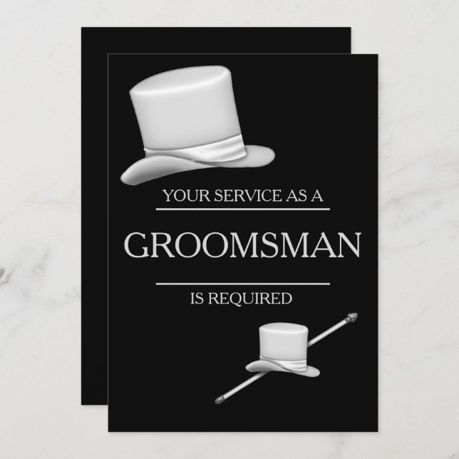 Invitation Élégant Silver Top Hat Groomsman (Devant / Derrière)
