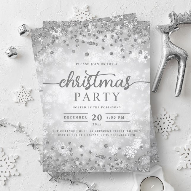 Invitation Élégant Silver Winter Diamonds Noël (Elegant Silver Winter Diamonds Christmas Party Invitation)