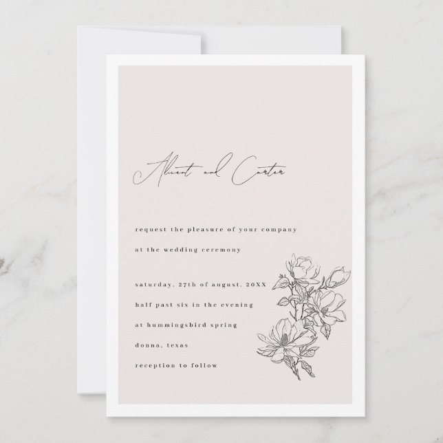 Invitation Élégant Simple Avec Fleurs D'Art En Ligne Et Bordu (Devant)