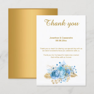 INVITATION ÉLÉGANT SIMPLE BLEU FLORAL OR REVERSE MERCI