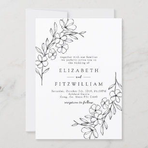 Invitation Elégant simple cerisier fleur main tiré Wreath