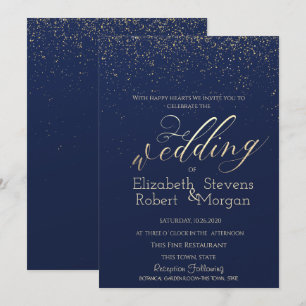 Invitation Elégant simple Confetti Mariage bleu marine