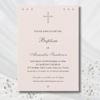 Invitation Elegant Simple Cross Christian Baptism