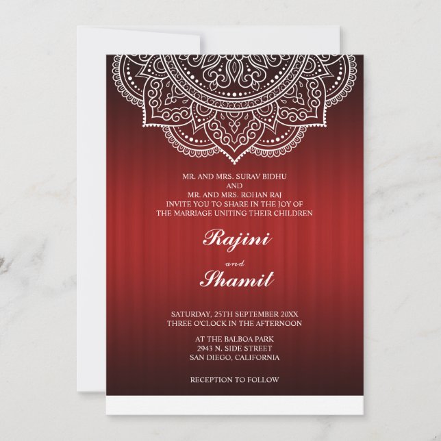 Invitation Elégant simple Deep Red Paisley Indian Hindu (Devant)