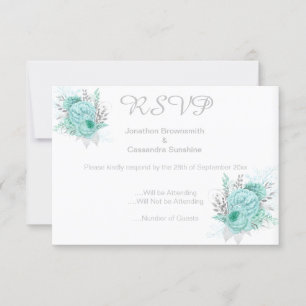 INVITATION ÉLÉGANT SIMPLE FLORAL AQUA PAILLETTE RSVP