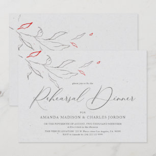 Invitation Elégant simple gris & fleurs rouges Rehearsal Dîne