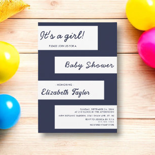 Invitation Elégant Simple Marine Bleu Blanc Baby shower moder