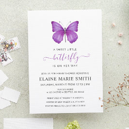 Invitation Élégant simple mignon Baby shower papillon pourpre