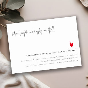 Invitation Élégant Simple Minimal Red Heart Script Fiançaille
