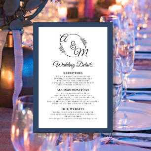 Invitation Elegant Simple Modern Navy Blue Détails du Mariage