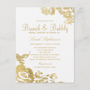 Invitation Élégant Simple Moderne Floral Or Brunch Bubbly