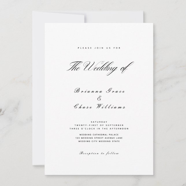 Invitation Élégant Simple moderne Mariage noir et blanc (Devant)