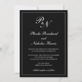 Invitation Élégant simple Monogramme noir tout en un Mariage
