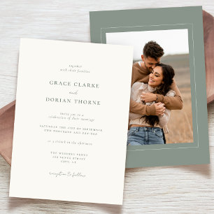 Invitation Élégant Simple Neutral Sage Mariage photo vert