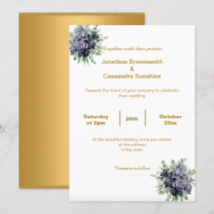 INVITATION ÉLÉGANT SIMPLE OR BLEU BLOSSOM MARIAGE