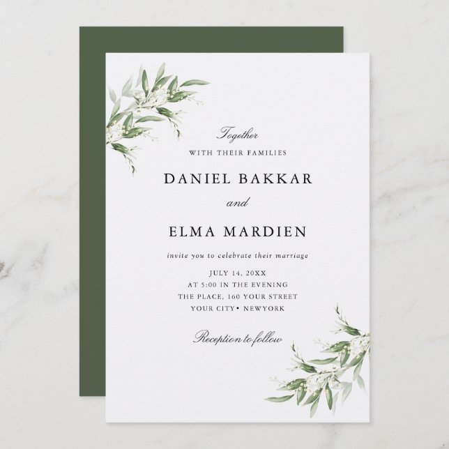 Invitation Elegant Simple Rustic Botanical Greenery Wedding (Devant / Derrière)