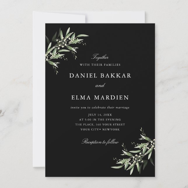 Invitation Elegant Simple Rustic Botanical Greenery Wedding (Devant)
