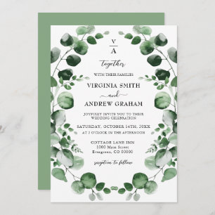 Invitation Elégant simple Rustique Eucalyptus Mariage de verd