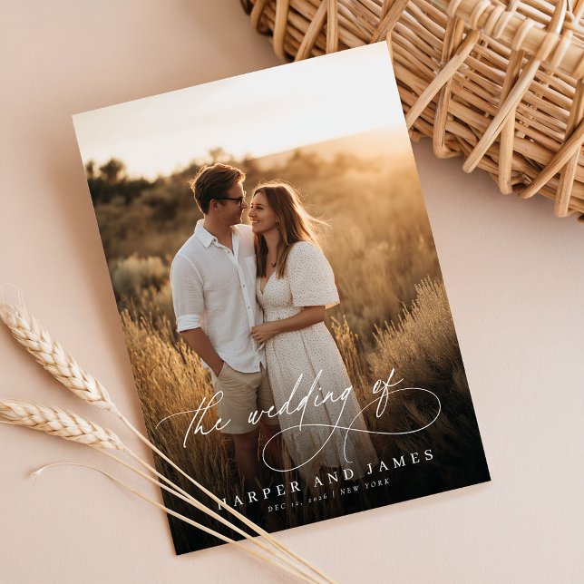 Invitation Elegant Simple Script QR Code Photo Budget Wedding (Créateur téléchargé)