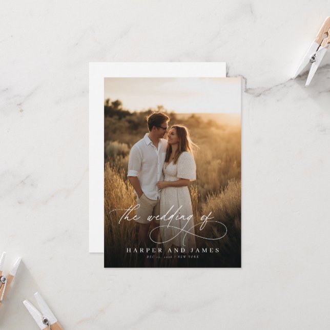 Invitation Elegant Simple Script QR Code Photo Budget Wedding (Devant/Arrière en situation)