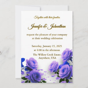 Invitation Élégant Simples Roses Bleues Mariage L'amour est e