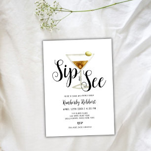 Invitation Elégant Sip et voir Baby shower Martini