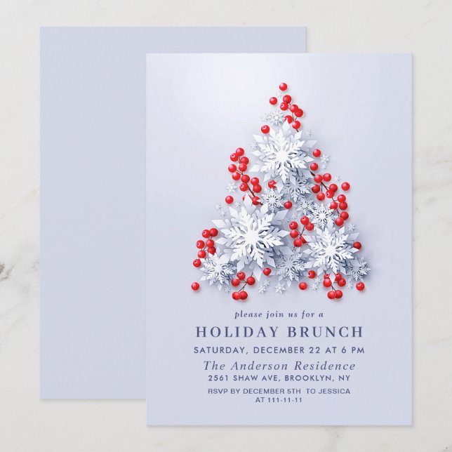 Invitation Élégant Snowflakes CHRISTMAS HOLIDAY BRUNCH (Devant / Derrière)