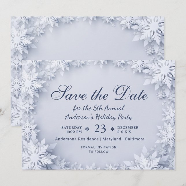 Invitation Élégant Snowflakes Fête de Noël (Devant / Derrière)