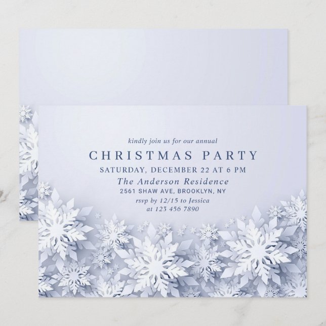 Invitation Élégant Snowflakes Holiday NOËL PARTI (Devant / Derrière)