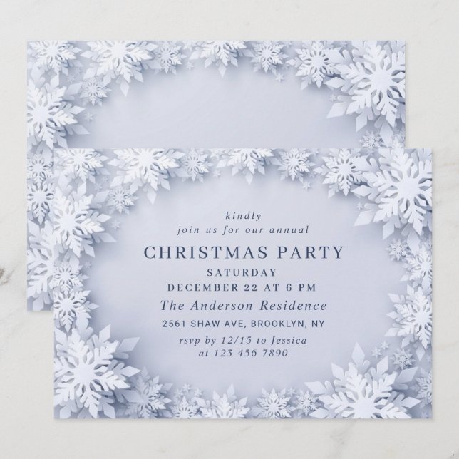 Invitation Élégant Snowflakes Holiday NOËL PARTI (Devant / Derrière)