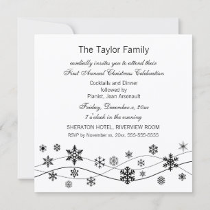 Invitation Élégant Snowflakes noir