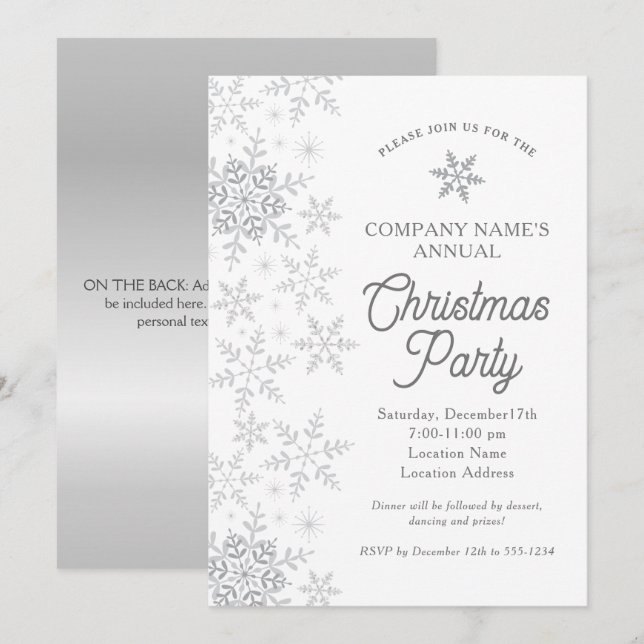 Invitation Élégant Snowflakes Silver Company Noël fête (Devant / Derrière)