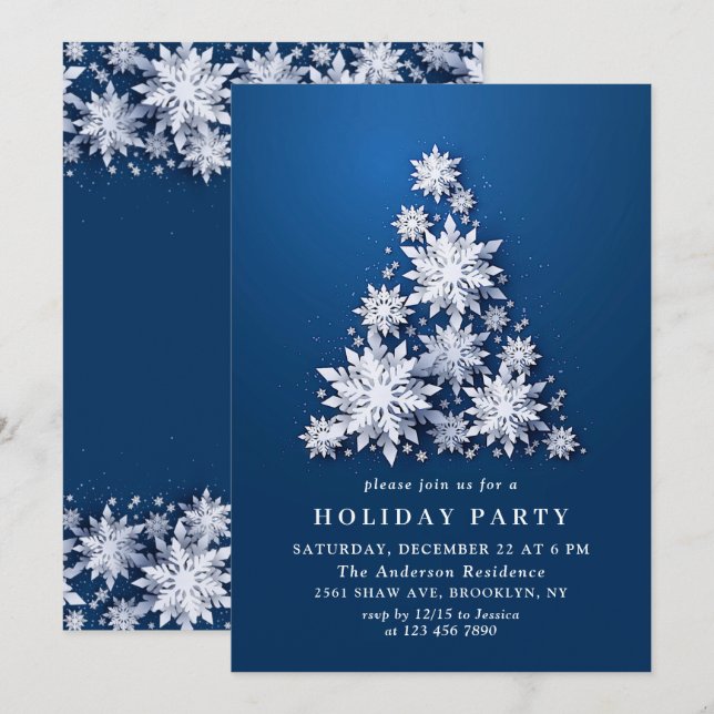 Invitation Élégant Snowflakes Tree Holiday NOËL PARTI (Devant / Derrière)