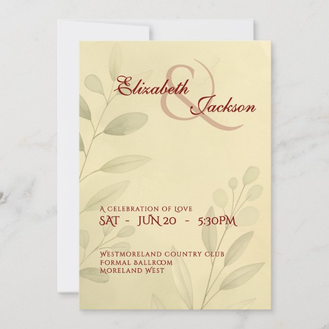 Invitation Elegant Soft Romantic Botanical Script Wedding  (Devant)