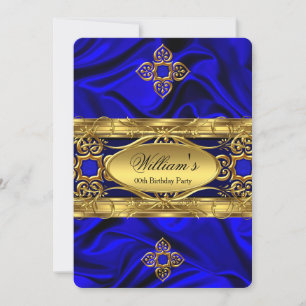 Invitation Elégant Soie Bleu Royal Gems Or Fête d'Anniversair