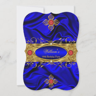 Invitation Élégant Soie Bleu Royal Or Rouge Pierres Précieuse