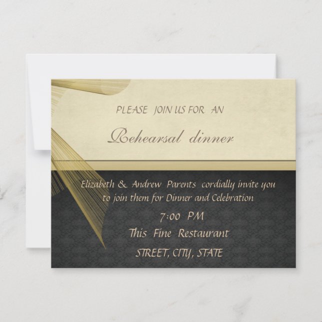 Invitation Élégant Soir de répétition Mariage noir élégant (Devant)