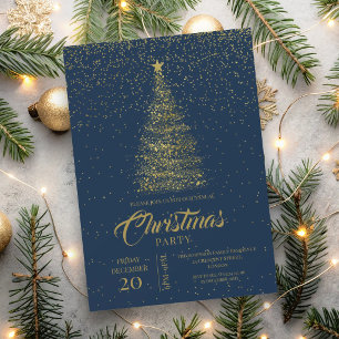 Invitation ÉLÉGANT Soirée de Noël Chic Hiver Glam Bleu Nuit