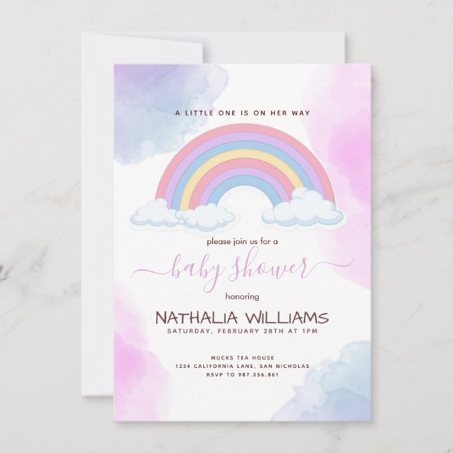 Invitation Elégant Son A Girl Aquarelle Baby shower arc-en-ci (Devant)