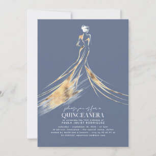 Invitation Élégant Sophistiqué Dusty Blue QUINCEAÑERA