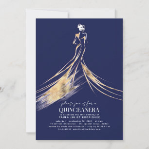 Invitation Elégant Sophistiqué Marine Bleu QUINCEAÑERA