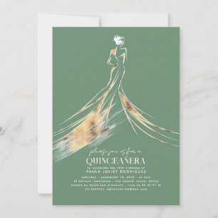 Invitation Élégant Sophistiqué Sage Vert QUINCEAÑERA