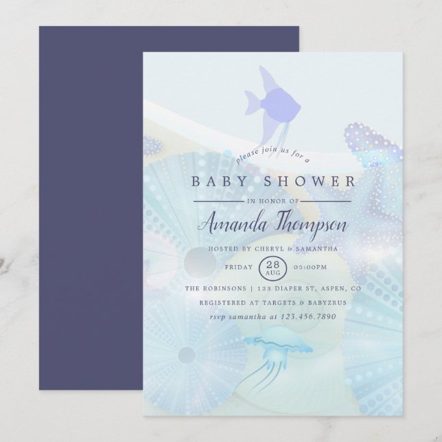Invitation Elégant Sous l'Océan marin thème Baby shower garço (Devant / Derrière)