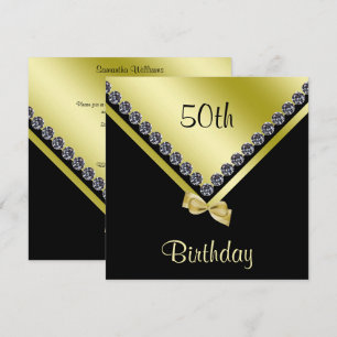 Invitation Elégant Sparkly Diamonds & Gold Bow 50e anniversai