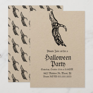 Invitation Elégant Squelette Mains Halloween fête d'anniversa