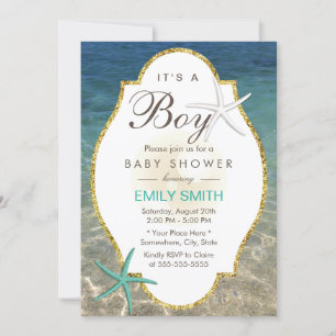 Invitation Elégant Starfish Tropical Beach Boy Baby shower