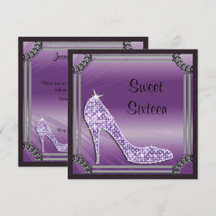 Invitation Élégant Stiletto Lilac Cadre Argent Sweet 16