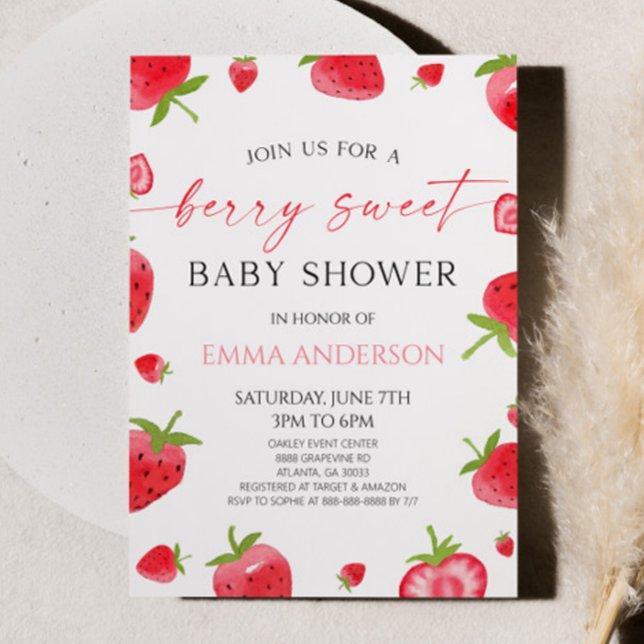 Invitation Elegant Strawberry A Berry Sweet Baby Shower (Créateur téléchargé)